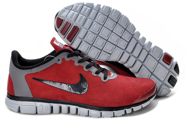 Nike Free 3.0 V2 Suede Red Grey Black Running Shoes - Click Image to Close