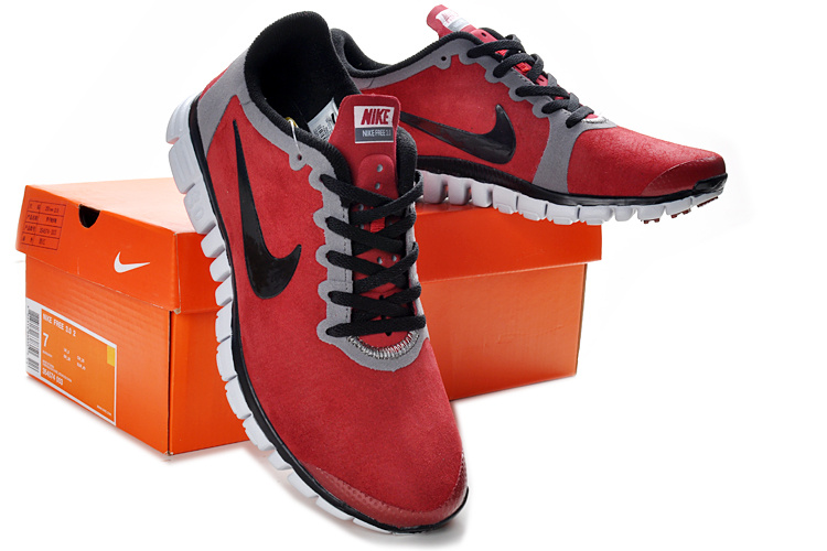 Nike Free 3.0 V2 Suede Red Grey Black Running Shoes - Click Image to Close