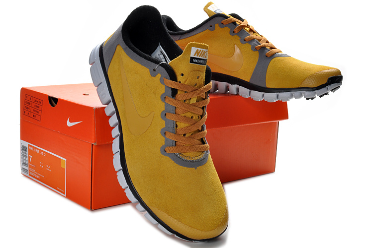 Nike Free 3.0 V2 Suede Yellow Grey Running Shoes - Click Image to Close