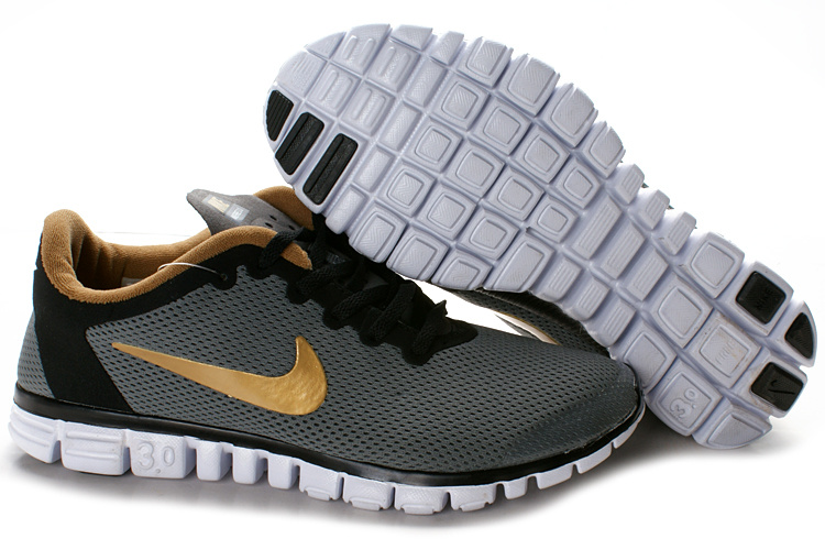 Nike Free Run 3.0 Mesh Grey Black Gold White Running Shoes
