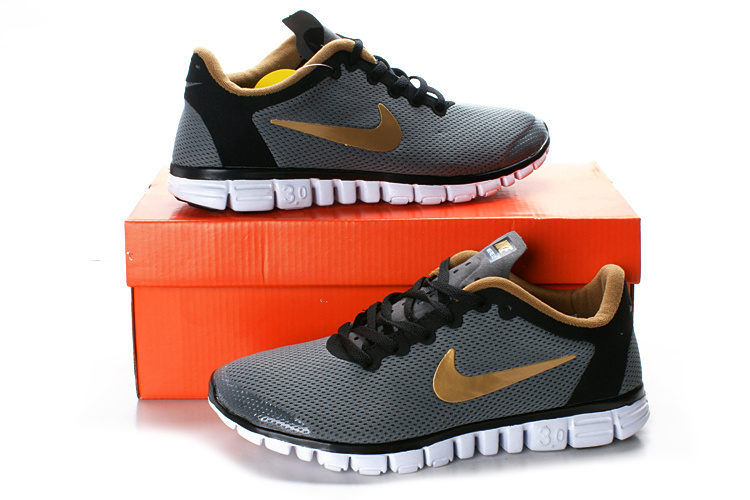 Nike Free Run 3.0 Mesh Grey Black Gold White Running Shoes