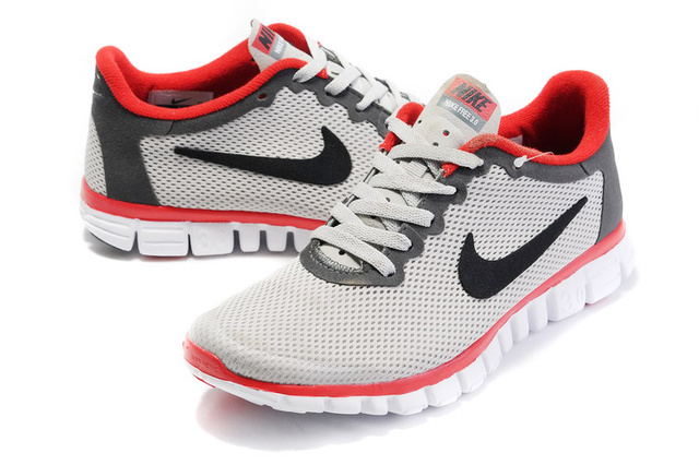 Nike Free Run 3.0 Mesh White Grey Red Black Running Shoes - Click Image to Close