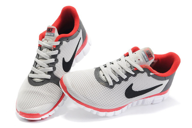Nike Free Run 3.0 Mesh White Grey Red Black Running Shoes - Click Image to Close