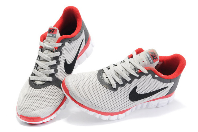 Nike Free Run 3.0 Mesh White Grey Red Black Running Shoes