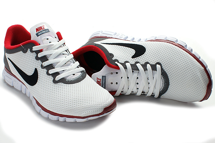 Nike Free Run 3.0 Mesh White Grey Red Running Shoes - Click Image to Close