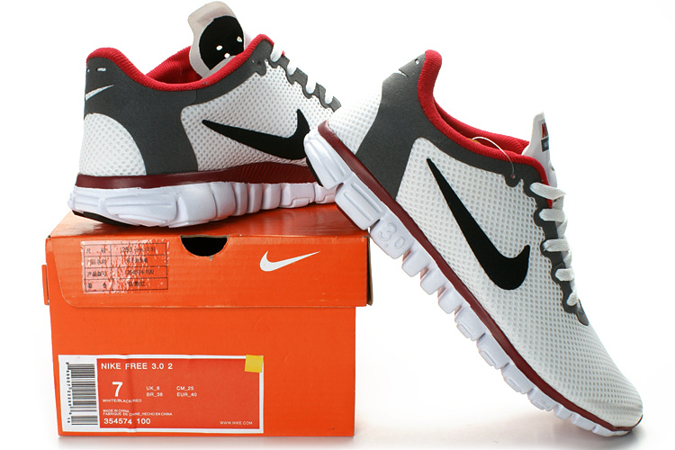 Nike Free Run 3.0 Mesh White Grey Red Running Shoes - Click Image to Close