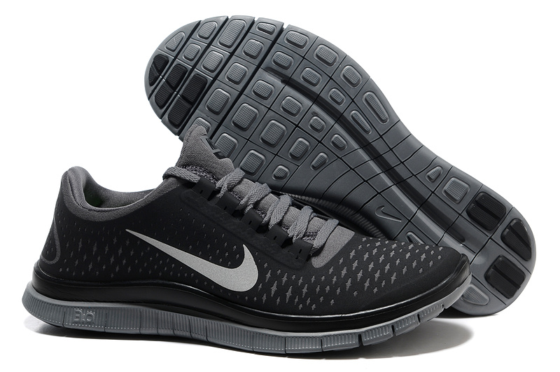 Nike Free 3.0 V4 Running Shoes Black Grey Swoosh - Click Image to Close