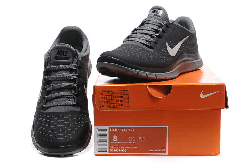 Nike Free 3.0 V4 Running Shoes Black Grey Swoosh - Click Image to Close