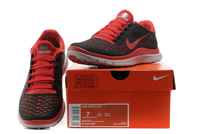 Nike Free 3.0 V4 Running Shoes Black Red - Click Image to Close