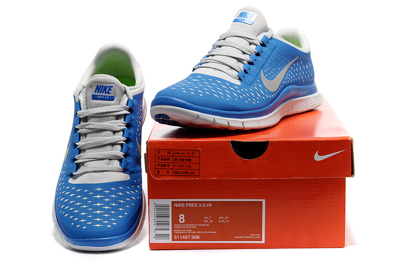 Nike Free 3.0 V4 Running Shoes Blue White - Click Image to Close