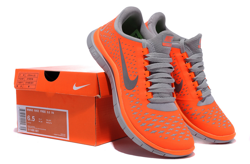 Women Nike Free 3.0 V4 Orange Grey - Click Image to Close