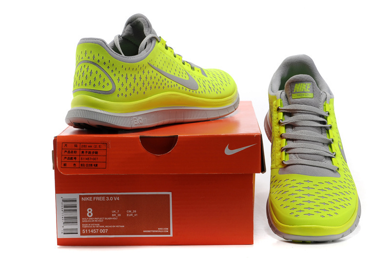 Nike Free 3.0 V4 Running Shoes Yellow Grey - Click Image to Close