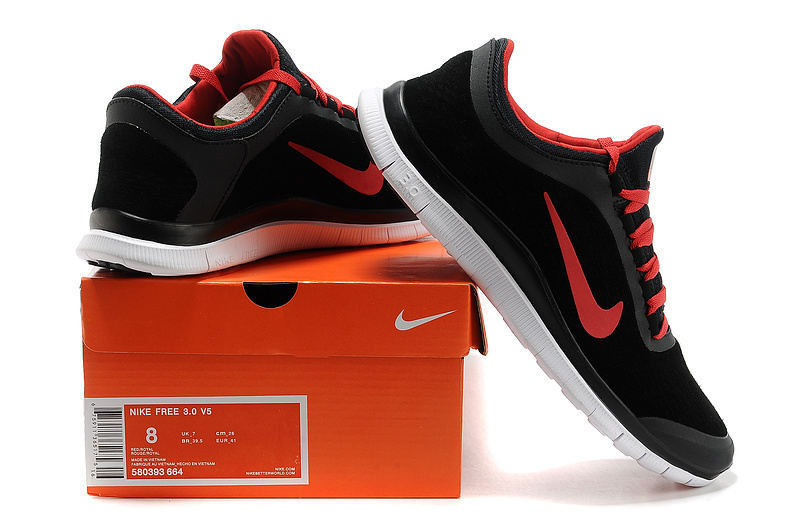 Nike Free 3.0 V5 Engrave Black Red White Running Shoes - Click Image to Close