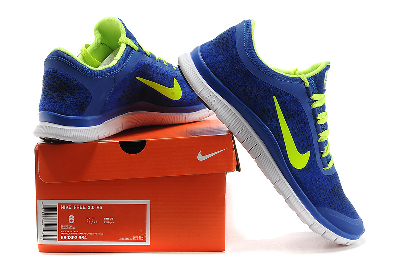 Nike Free 3.0 V5 Engrave Blue Yellow White Running Shoes