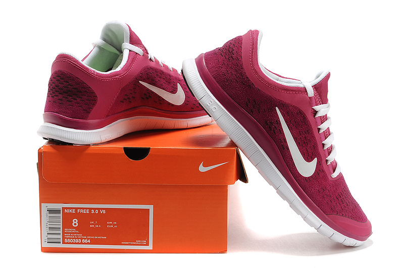 Nike Free 3.0 V5 Engrave Wine Red White Running Shoes - Click Image to Close