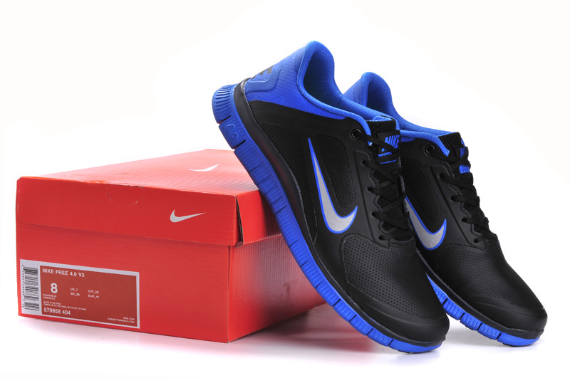 Nike Free 4.0 Leather Black Blue Shoes - Click Image to Close