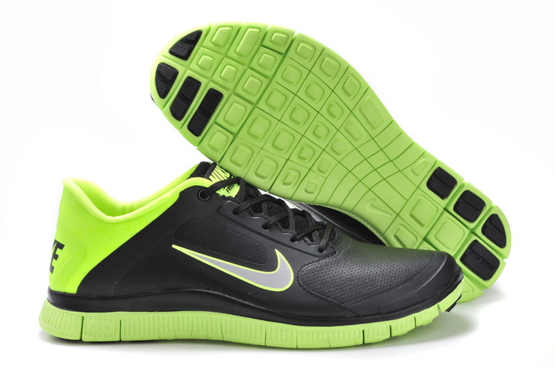 Nike Free 4.0 Leather Black Green Shoes - Click Image to Close