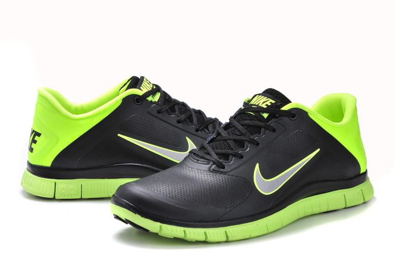 Nike Free 4.0 Leather Black Green Shoes - Click Image to Close