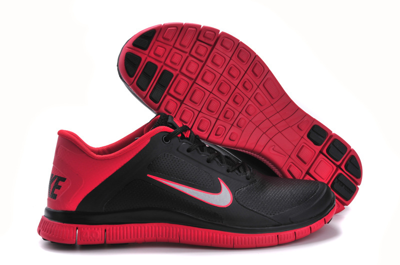 Nike Free 4.0 Leather Black Red Shoes - Click Image to Close