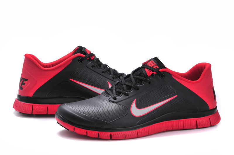 Nike Free 4.0 Leather Black Red Shoes - Click Image to Close