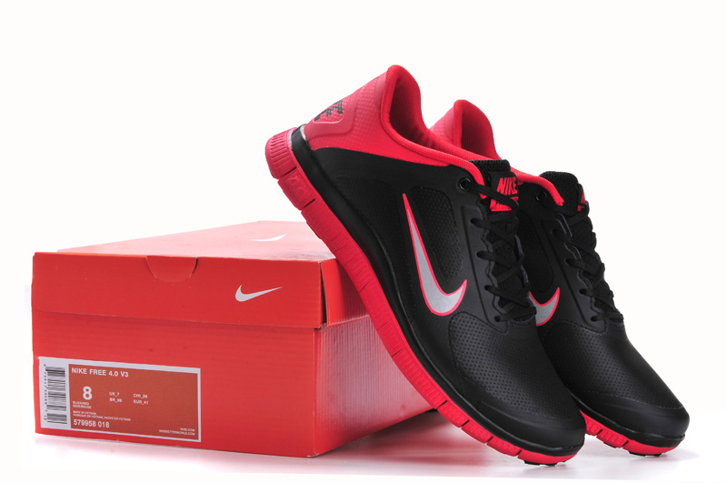 Nike Free 4.0 Leather Black Red Shoes - Click Image to Close