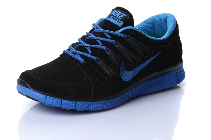 Nike Free Run 5.0 Suede Black Blue Running Shoes - Click Image to Close