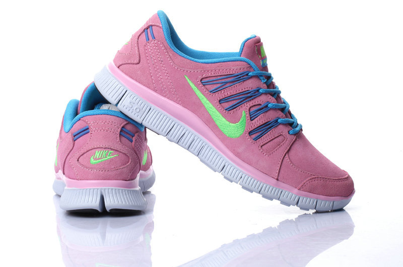 Nike Free Run 5.0 Suede Pink Blue Running Shoes