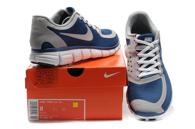 Nike Free Run 5.0 V4 Blue Grey White Running Shoes - Click Image to Close