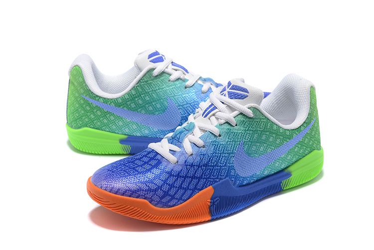 Nike Kobe Mentality III Blue Green White Orange Basketball Shoes For Women - Click Image to Close