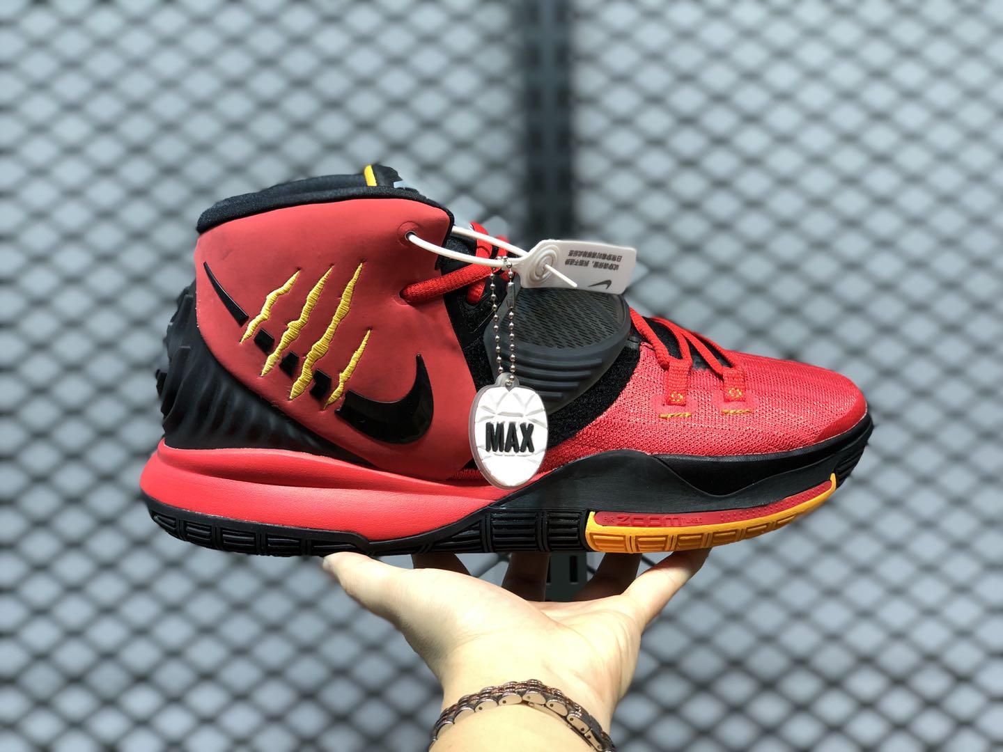 Nike Kyrie 6 Bruce Lee Comet Red Black Metallic Silver Del Sol Shoes - Click Image to Close