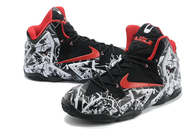 Nike Lebron 11 Painting White Black Red Basktabll Shoes - Click Image to Close