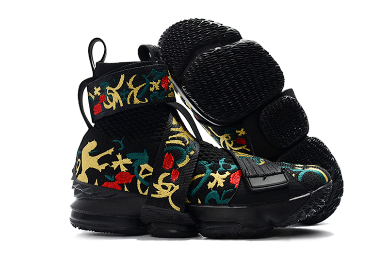 Nike Lebron 15 Black Gloden Flowers Shoes - Click Image to Close