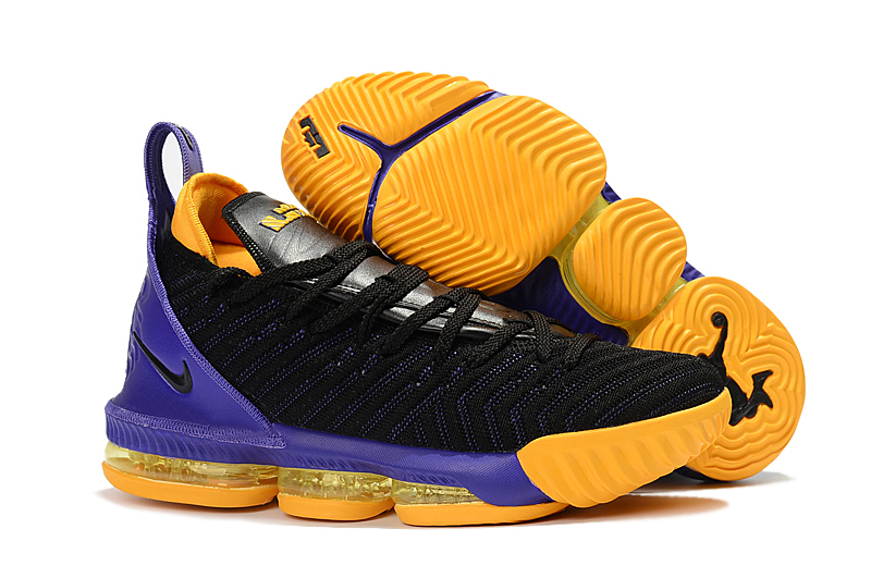 Nike Lebron 16 Black Purple Yellow Shoes For Kids