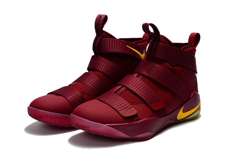 Nike Lebron Soldier 11 Wine Red Yellow Basketball Shoes For Women - Click Image to Close