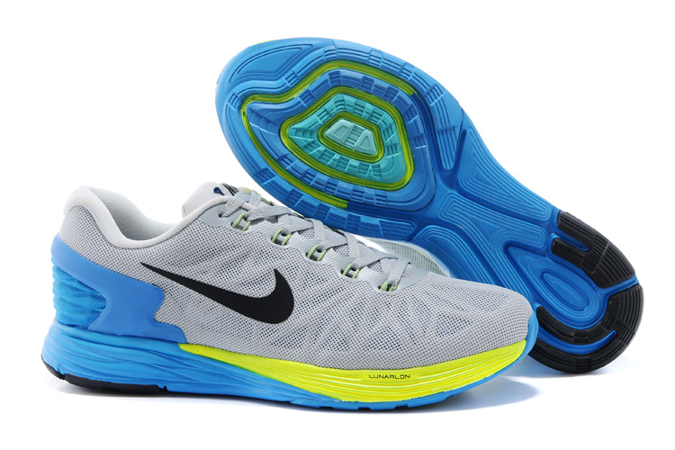 Nike Moofall 6 Grey Blue Yellow Sport Shoes - Click Image to Close