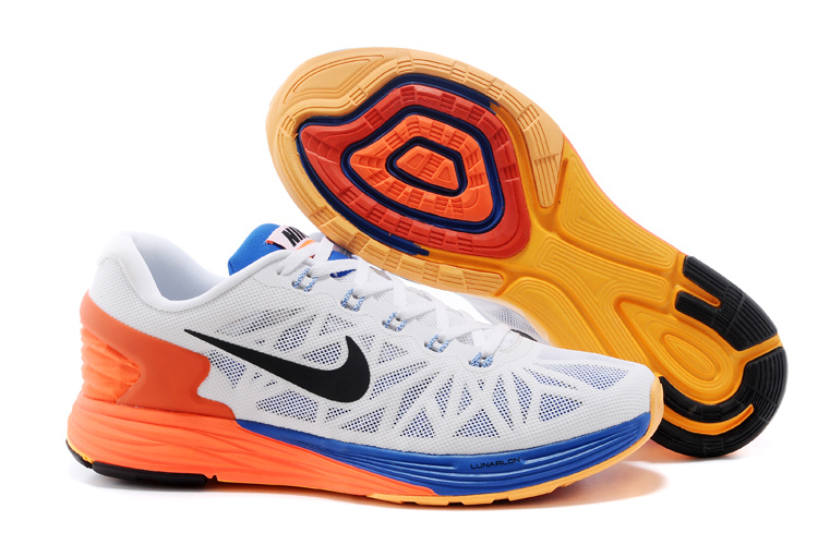 Nike Moofall 6 White Orange Blue Sport Shoes - Click Image to Close