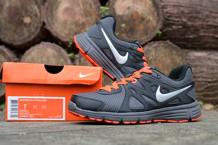 Nike Revolution 2 MSL Black Reddish Orange Running Shoes - Click Image to Close