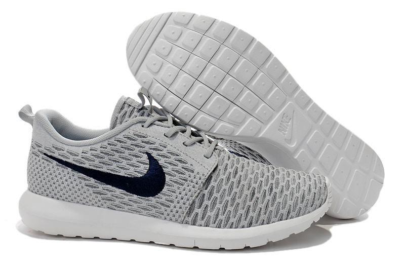 Nike Roshe Flyknit Grey Dark Blue Sport Shoes - Click Image to Close