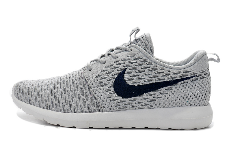 Nike Roshe Flyknit Grey Dark Blue Sport Shoes - Click Image to Close