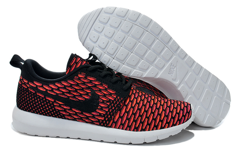 Nike Roshe Flyknit Red Black Swosh Sport Shoes - Click Image to Close