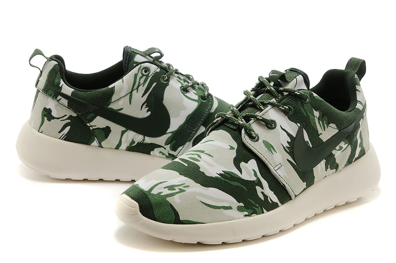 Nike Roshe Run 3M Camou Green Grey White Women Shoes - Click Image to Close