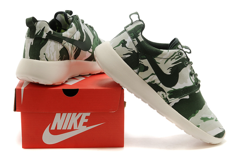 Nike Roshe Run 3M Camou Green Grey White Women Shoes - Click Image to Close