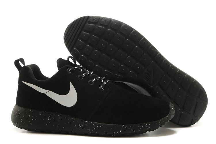Nike Roshe Run All Black White Swoosh Shoes