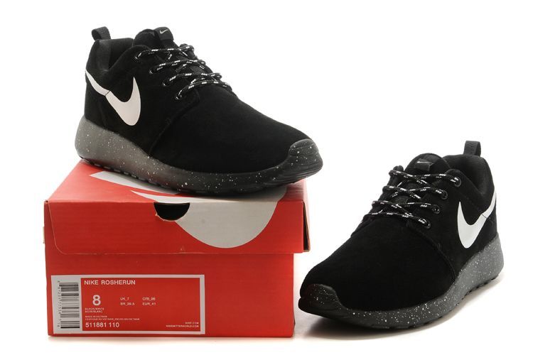 Nike Roshe Run All Black White Swoosh Shoes