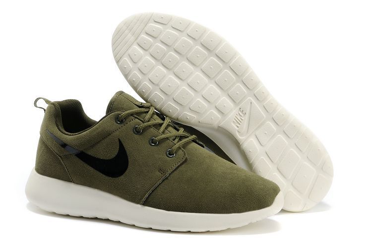 Nike Roshe Run Army Green White Black Swoosh Shoes