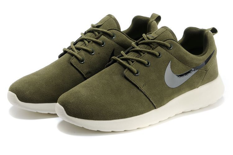 Nike Roshe Run Army Green White Black Swoosh Shoes