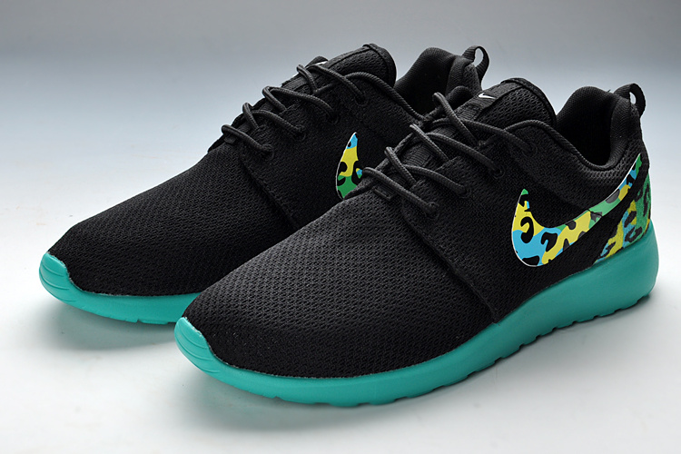 New Nike Roshe Run Black Green For Women - Click Image to Close