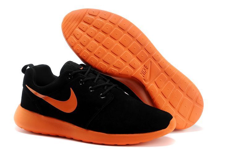 Nike Roshe Run Black Orange Swoosh Shoes