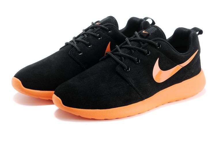 Nike Roshe Run Black Orange Swoosh Shoes - Click Image to Close