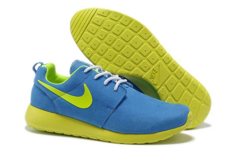Nike Roshe Run Blue Fluorescent Green Swoosh Shoes